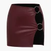 Ring Detail Faux Leather Cutout Mini Skirt>MICAS New