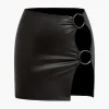 Ring Detail Faux Leather Cutout Mini Skirt>MICAS New