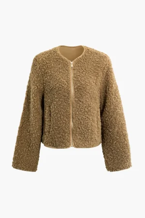 Round Neck Fleece Zip Up Long Sleeve Coat>MICAS Hot