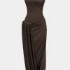 Ruched Asymmetrical Maxi Dress>MICAS Fashion