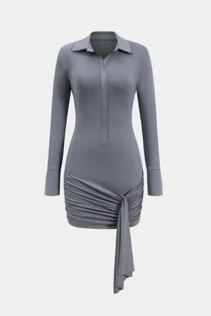 Ruched Button Long Sleeve Mini Dress>MICAS Best