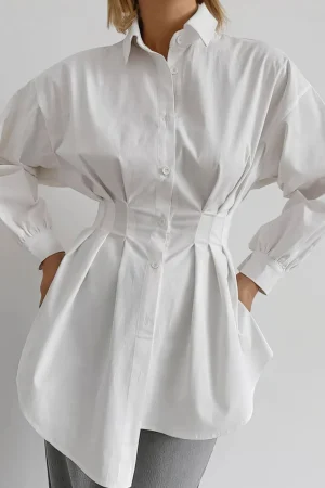 Ruched Button Long-Sleeve Shirt>MICAS Clearance