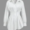 Ruched Button Long-Sleeve Shirt>MICAS Clearance