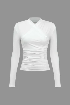 Ruched Crossover Long Sleeve Top>MICAS Clearance