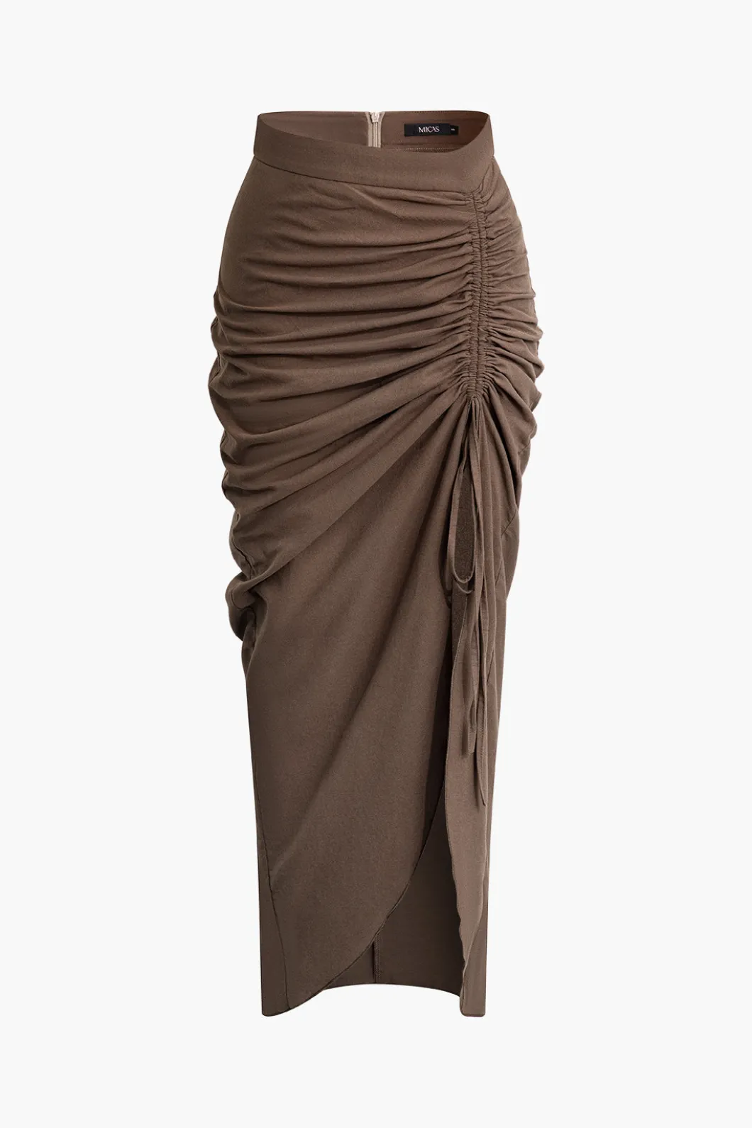Ruched Drawstring Split Skirt>MICAS Online