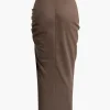 Ruched Drawstring Split Skirt>MICAS Online