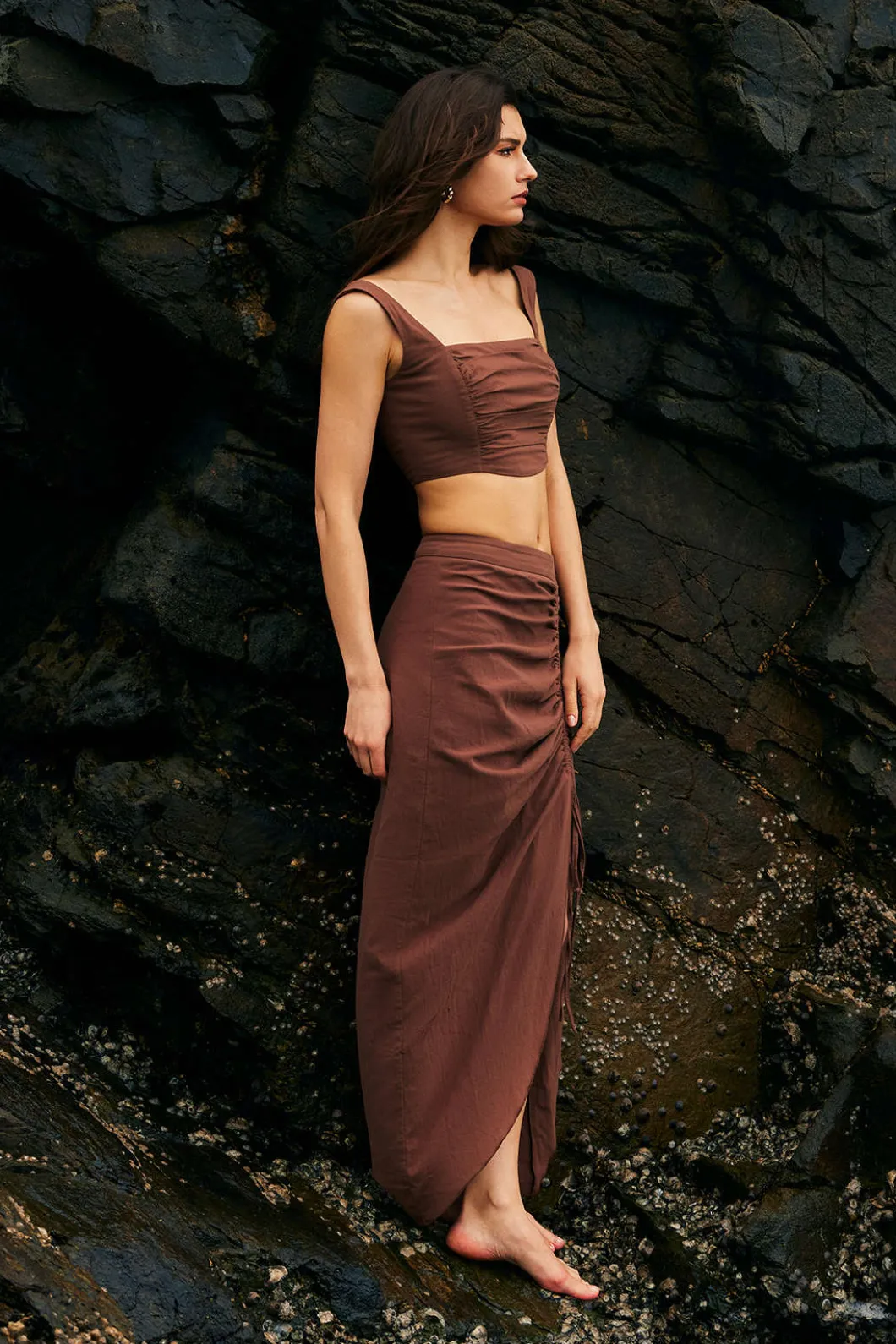 Ruched Drawstring Split Skirt>MICAS Online