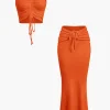 Ruched Drawstring Tank Top And Mermaid Maxi Skirt Set>MICAS Hot