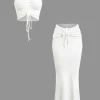 Ruched Drawstring Tank Top And Mermaid Maxi Skirt Set>MICAS Hot