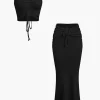 Ruched Drawstring Tank Top And Mermaid Maxi Skirt Set>MICAS Hot