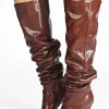 Ruched Faux Leather Pointed Toe Knee High Boots>MICAS Online