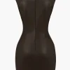 Ruched Faux Leather V-Neck Bodycon Mini Dress>MICAS Hot
