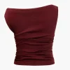 Ruched Knot One-Shoulder Sleeveless Top>MICAS Fashion
