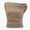 Ruched Knot One-Shoulder Sleeveless Top>MICAS Fashion