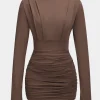 Ruched Long Sleeve Mini Dress>MICAS Online