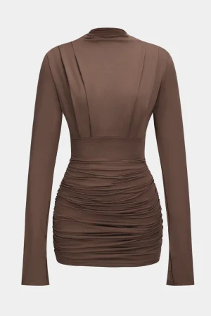 Ruched Long Sleeve Mini Dress>MICAS Online