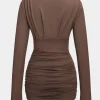 Ruched Long Sleeve Mini Dress>MICAS Online