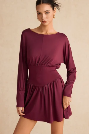 Ruched Long Sleeve Retro Mini Dress>MICAS Hot
