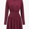 Ruched Long Sleeve Retro Mini Dress>MICAS Hot