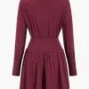 Ruched Long Sleeve Retro Mini Dress>MICAS Hot