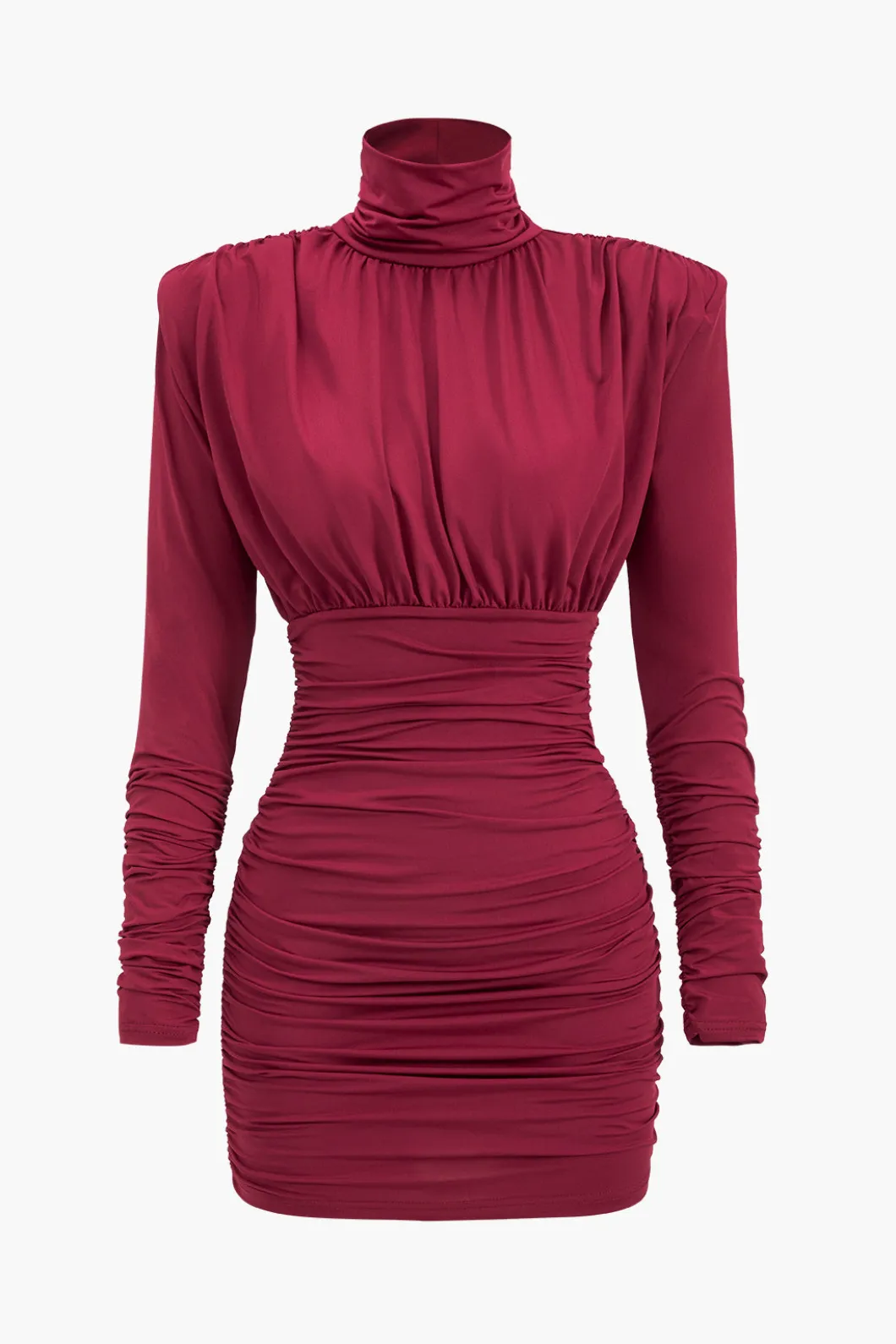 Ruched Long Sleeve Turtleneck Mini Dress>MICAS Outlet