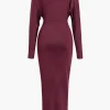 Ruched Long Sleeve V-Neck Maxi Dress>MICAS Online