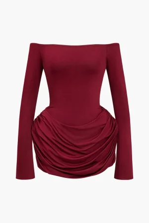 Ruched Off Shoulder Mini Dress>MICAS Online