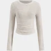 Ruched Round Neck Long Sleeve T-Shirt>MICAS Sale