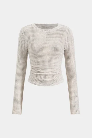 Ruched Round Neck Long Sleeve T-Shirt>MICAS Sale