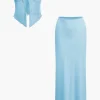 Ruched Sleeveless Double-Layered Mesh Split Strapless Top And Maxi Skirt Set>MICAS Sale