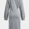 Ruched Slit Round Neck Long Sleeve Midi Dress>MICAS Discount