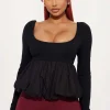 Ruched Square Neck Long-Sleeve Top>MICAS Online