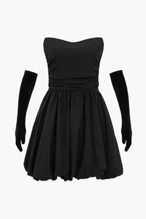 Ruched Strapless Mini Dress With Gloves>MICAS Fashion
