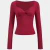 Ruched Twist Knot V-Neck Long-Sleeve Top>MICAS Online