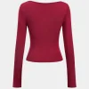 Ruched Twist Knot V-Neck Long-Sleeve Top>MICAS Online