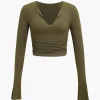 Ruched V-neck Slit Sleeve Top>MICAS Discount