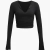 Ruched V-neck Slit Sleeve Top>MICAS Discount