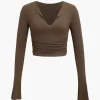 Ruched V-neck Slit Sleeve Top>MICAS Discount