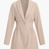 Ruched Waist Woolen V-neck Jacket>MICAS Discount
