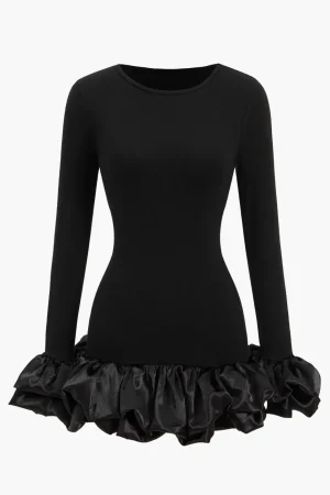 Ruffle Hem Lantern Sleeve Mini Dress>MICAS New