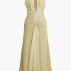Ruffle Hem Ruched Sleeveless Maxi Dress>MICAS New