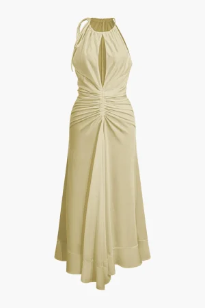 Ruffle Hem Ruched Sleeveless Maxi Dress>MICAS New
