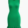 Ruffle Hem Sleeveless Knit Mini Dress>MICAS Clearance