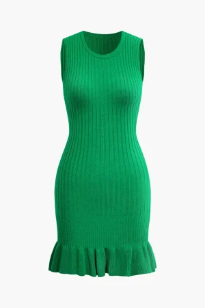 Ruffle Hem Sleeveless Knit Mini Dress>MICAS Clearance
