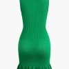 Ruffle Hem Sleeveless Knit Mini Dress>MICAS Clearance