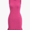 Ruffle Hem Sleeveless Knit Mini Dress>MICAS Clearance