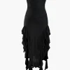 Ruffle Hem Slit Strapless Midi Dress>MICAS Clearance