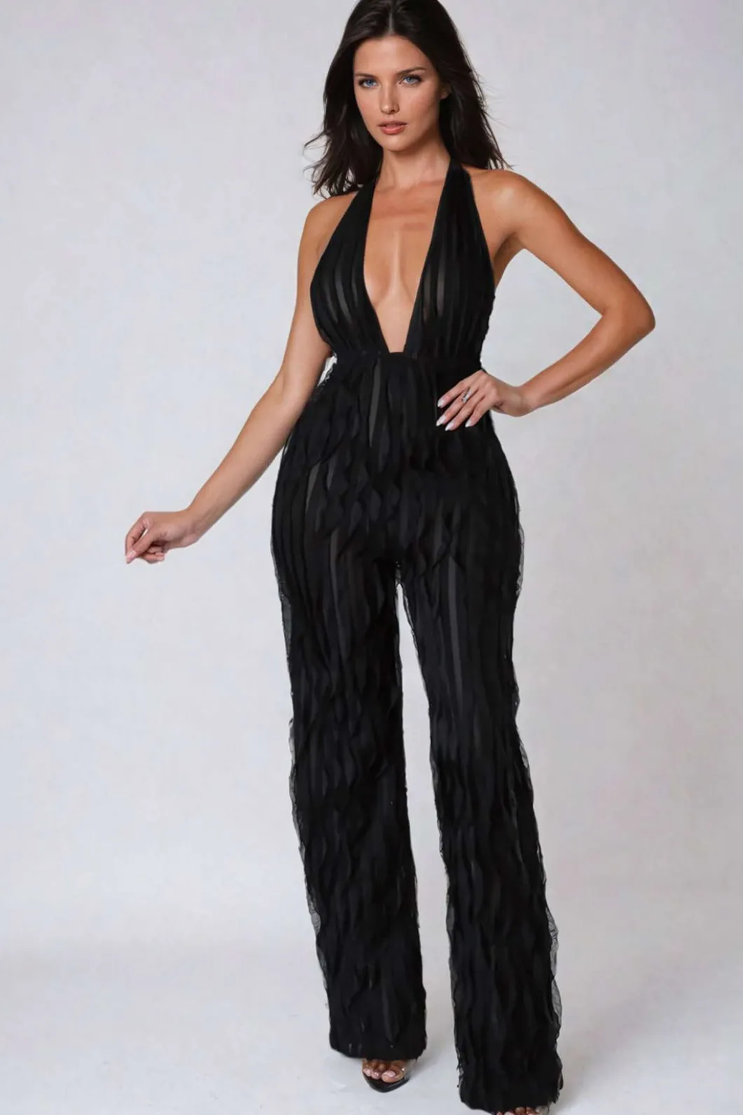 Ruffle Knot Halter Backless Jumpsuit>MICAS Clearance