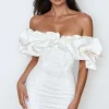 Ruffle Neckline Off The Shoulder Mini Dress>MICAS New