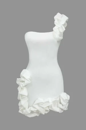 Ruffle One Shoulder Mini Dress>MICAS New